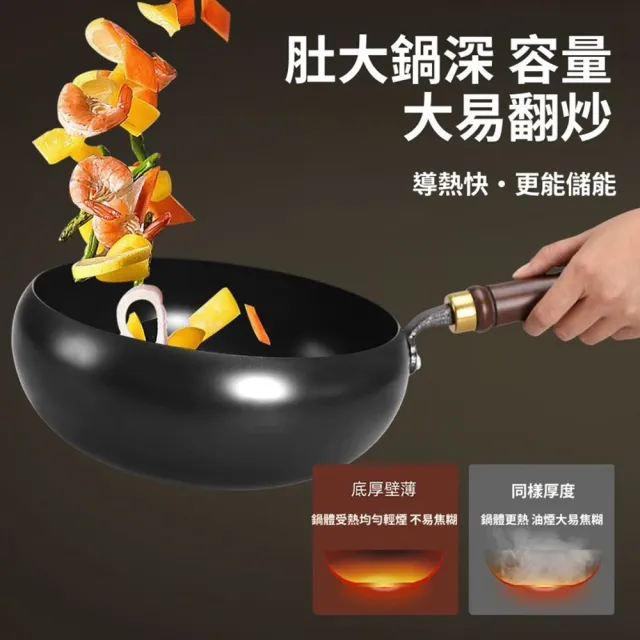 【Quality 聚家】大肚鍋 炒菜鍋 無塗層不沾鍋 平底鍋 鐵鍋 26CM/高密度無雜質/穩固耐用/0化學塗層