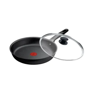 【Tefal 特福】法國製 精焠系列28cm不沾鍋平底鍋+玻璃蓋(不挑爐具、IH爐可用鍋)