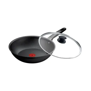 【Tefal 特福】法國製 精焠系列28cm不沾鍋炒鍋+玻璃蓋(不挑爐具、IH爐可用鍋)