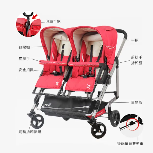 【莫菲思】統支 雙向雙人座躺兩用嬰幼兒手推車(雙寶推車 四輪推車)