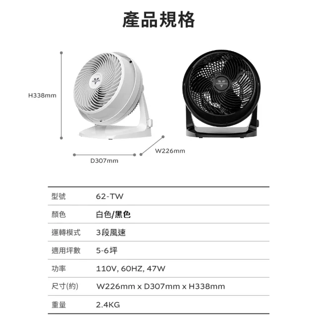 【VORNADO 沃拿多】62-TW(黑/白) 渦流空氣循環扇