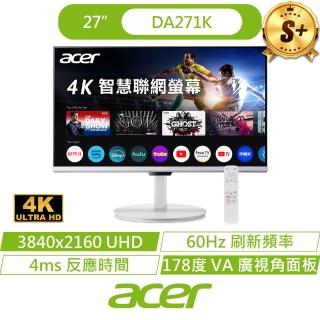 【Acer 宏碁】S+福利品★DA271K 27型4K旋轉智慧聯網螢幕(27吋/UHD/60Hz/4ms/VA/喇叭)