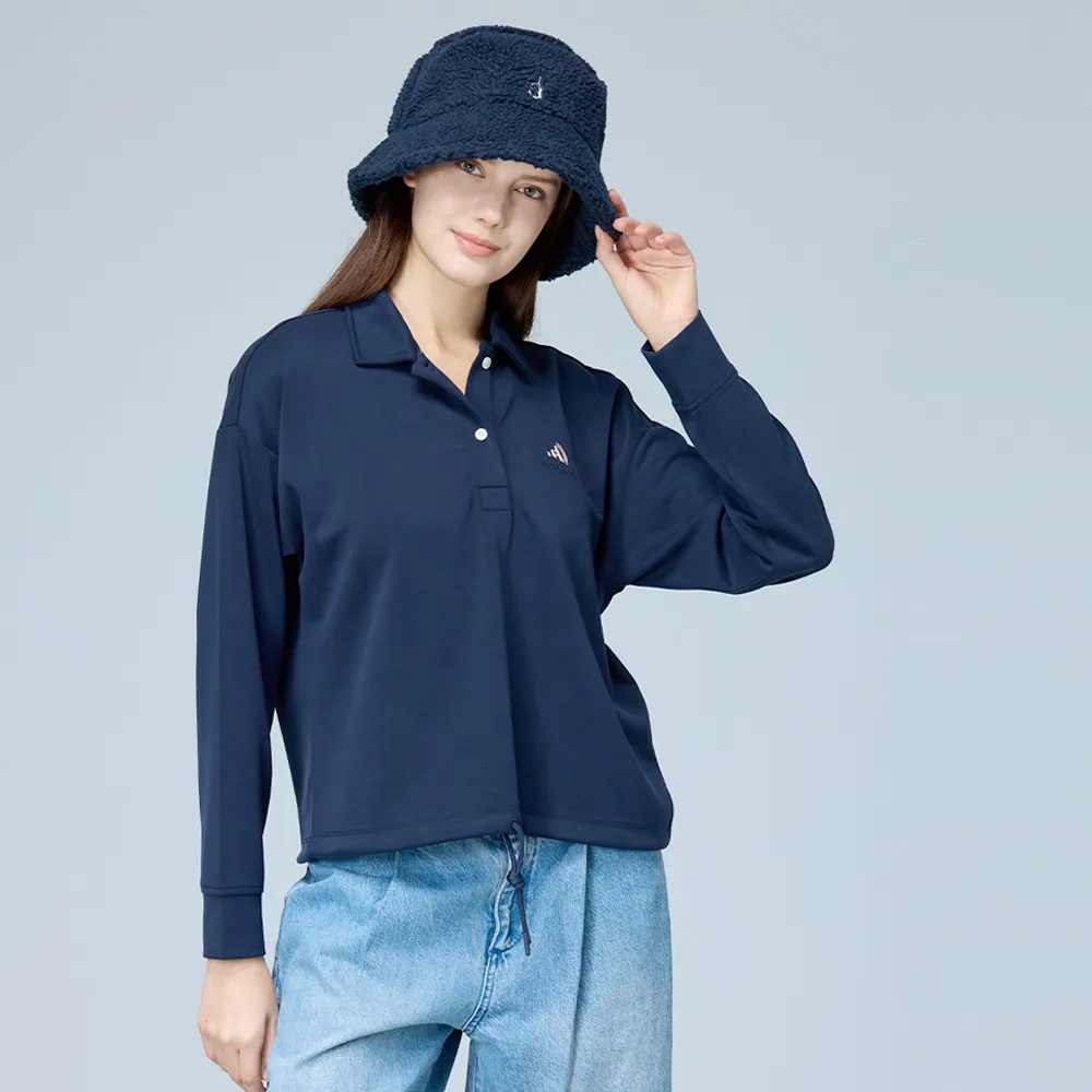 【NAUTICA】官方旗艦  女裝 俏皮活力長袖POLO衫(藍色)