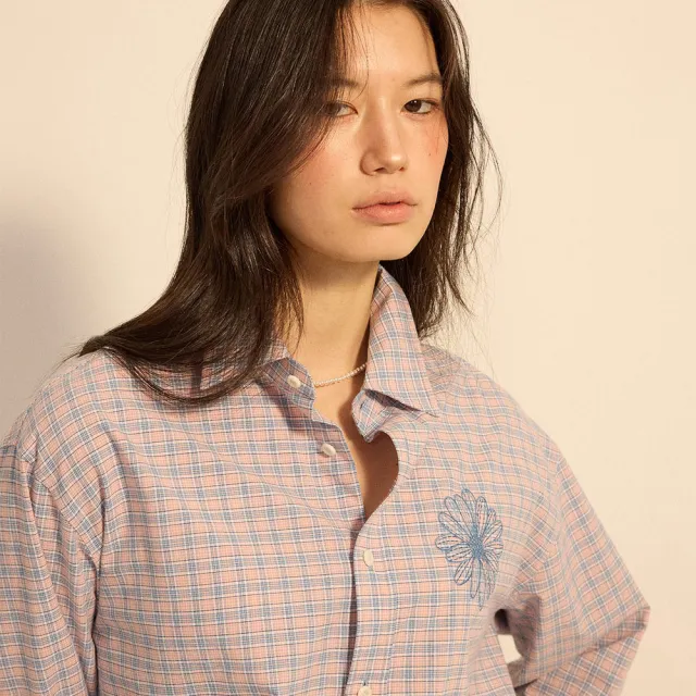 【MARDI MERCREDI】棉質襯衫 格紋 粉色 刺繡小雛菊 粉花 COTTON SHIRT CHECK