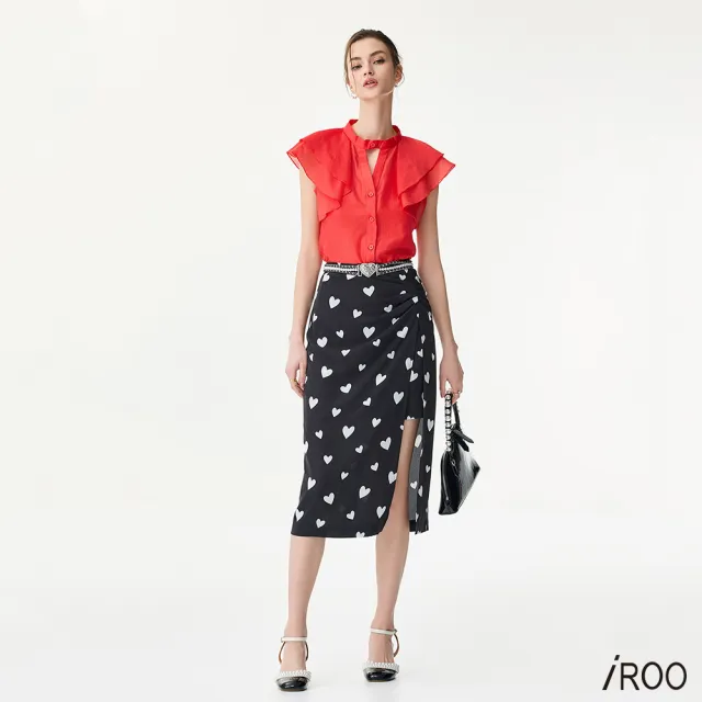 【iROO】鮮辣椒紅荷葉襯衫上衣