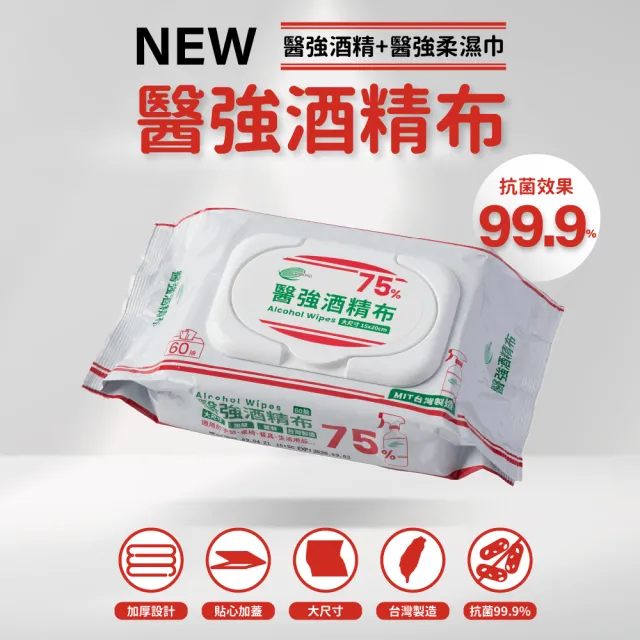 【醫強】醫強75%酒精布 酒精擦 12包組(60抽/包 含蓋包裝 大尺寸加厚)