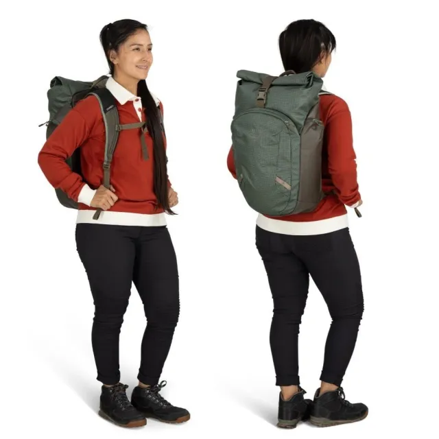 【Osprey】Transporter Roll Top Pack 防潑水通勤旅行後背包 Pine Leaf | 捲式主隔間開口