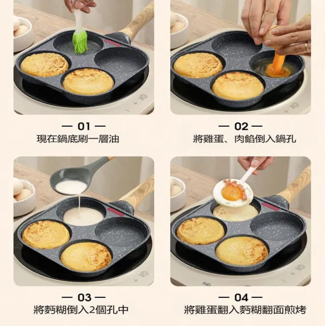 【Quality 聚家】煎蛋鍋 早餐鍋 雞蛋漢堡鍋 不沾鍋 煎鍋 平底煎鍋（通用款+蓋）易清洗/升級材質/防燙設計
