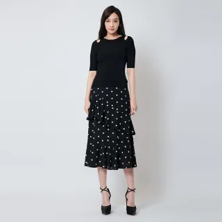 【KeyWear 奇威名品】愛心點點荷葉浪漫長裙