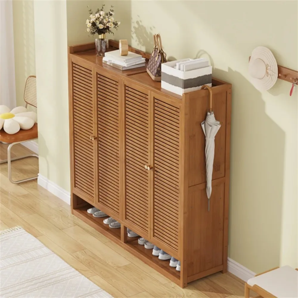 新川 入戶門竹製鞋櫃 玄關櫃 三門八層換鞋櫃 多層鞋櫃 簡易鞋櫃 家用鞋櫃