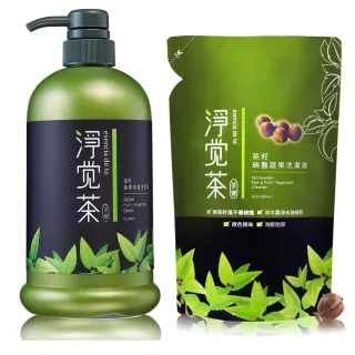 【TEAPOWER 茶寶】淨覺茶 碗盤蔬果洗潔液800mlx3瓶+補充包700mlx3包