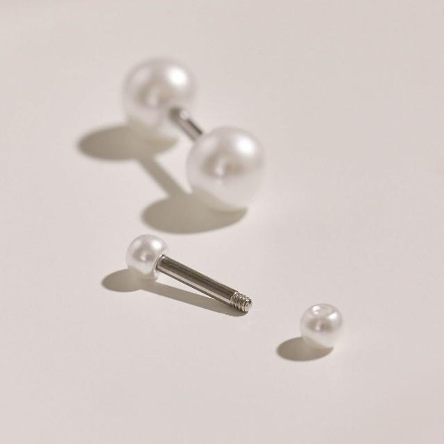 【vacanza】雙邊珍珠 316L醫療鋼飾品 轉珠純鋼耳環 單支(抗過敏 情人節禮物 生日禮物)