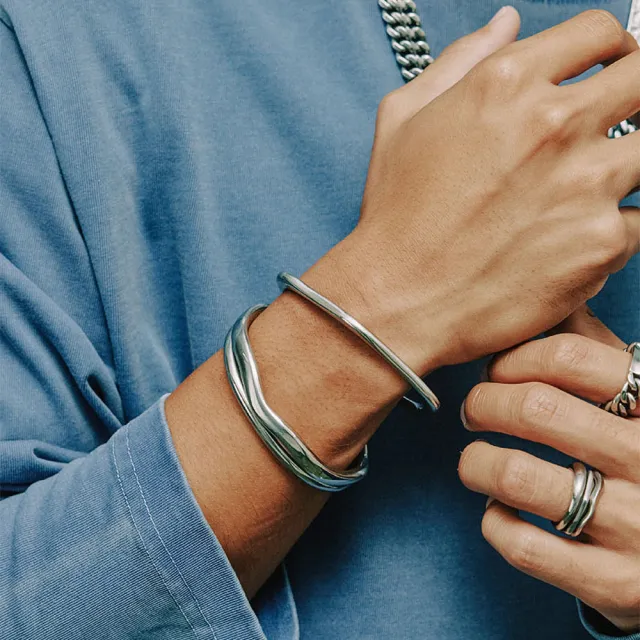 【vacanza】Plain-me聯名｜剛柔並濟 流線波浪 316L醫療鋼飾品 純鋼手環(抗過敏 生日禮物 絕版品)