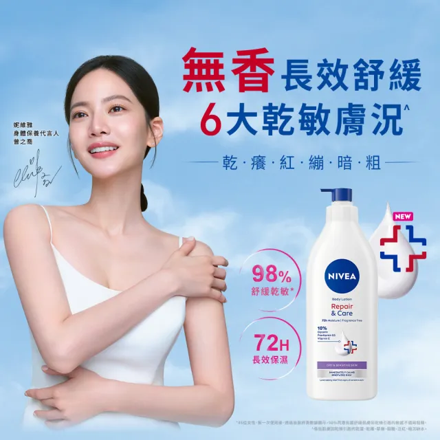 【NIVEA 妮維雅】極潤低敏修護乳液-無香版500mlx6入(身體乳液/溫和舒緩/乾燥敏感)