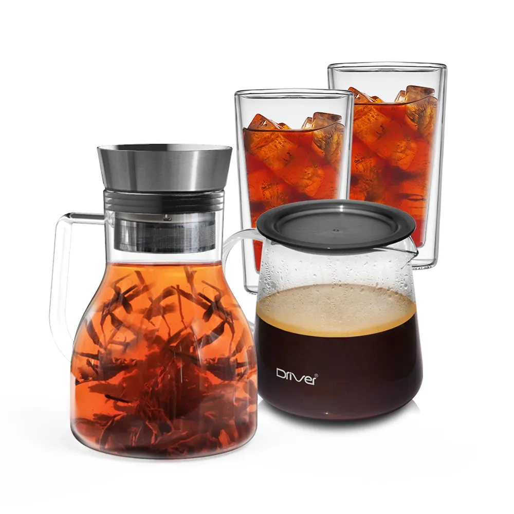 【Driver】甘丹茶壺聚會分享組(泡茶壺 茶具 茶器 茶杯 耐熱玻璃壺 雙層玻璃杯 茶壺茶杯組 送禮推薦)