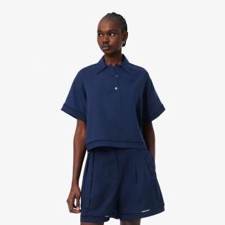 【LACOSTE】女裝-摩登比例短版寬鬆短袖 Polo 衫(海軍藍)