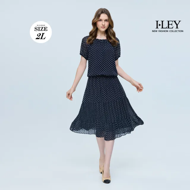 【ILEY 伊蕾】質感圓點輕盈雪紡上衣(深藍；M-2L；1262021135)