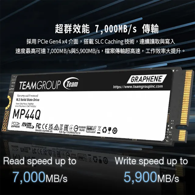 【Team 十銓】MP44Q 4TB Gen4 M.2 NVMe PCIe SSD固態硬碟 散熱標籤貼 最高讀取7000MB/s 5年保