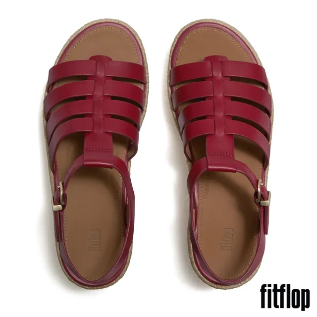 【FitFlop】PLATFFORMS 草編皮革漁夫楔形涼鞋-女(焦紅莓色)