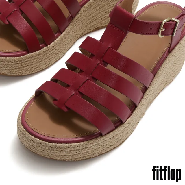 【FitFlop】PLATFFORMS 草編皮革漁夫楔形涼鞋-女(焦紅莓色)