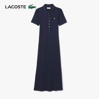 【LACOSTE】女裝-知性氣場長版修身短袖連身洋裝(海軍藍)