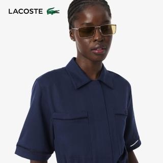 【LACOSTE】女裝-都會洗鍊收腰顯瘦短袖連身洋裝(海軍藍)