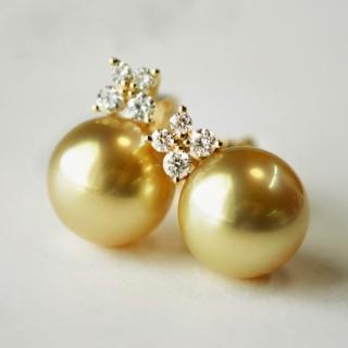 月輝珠寶 9-10mm 天然南洋正金色海水珍珠 18K金耳釘 鑽石點綴 高階系列 耳環 氣質百搭 送禮推薦