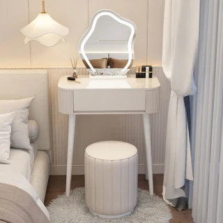 【匠俱】梳妝台 60CM+鏡+烤漆腿+圓凳 小戶型化妝台 輕奢奶油風化妝桌 桌椅組合