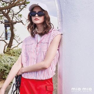 【mia mia】紅白條貼袋連帽上衣