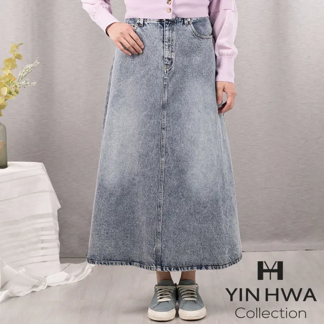 【YIN HWA 盈樺】C`EST MOIJEU 簡約率性刷色A LINE單寧長裙