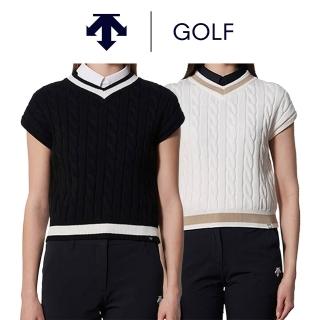 【DESCENTE】GOLF 迪桑特 女款 高爾夫背心 施華洛世奇麻花針織背心 運動背心(白色/黑色)