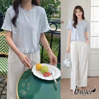 【buyer 白鵝】百搭 袖口下擺荷葉邊上衣 淺藍