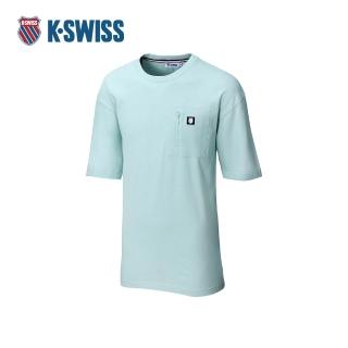 【K-SWISS】寬版水洗純棉T恤 OVERSIZED TEE 男短袖 男上衣 薄荷綠色 108075-333