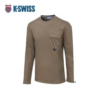 【K-SWISS】長袖T恤 F23 POCKET TEE 2 男長袖 男上衣 棕色 109125-284