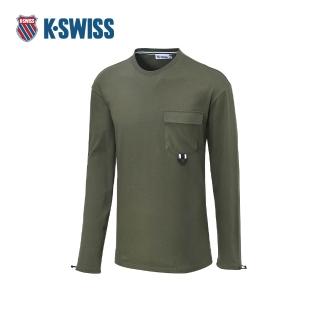 【K-SWISS】長袖T恤 F23 POCKET TEE 2 男長袖 男上衣 橄欖綠色 109125-346