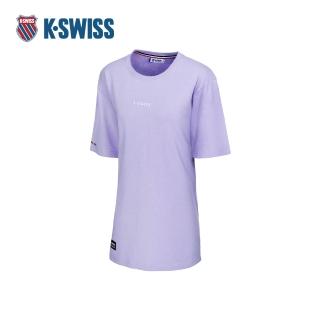 【K-SWISS】寬版水洗純棉T恤 OVERSIZED TEE 女短袖 女上衣 粉紫色 198075-592