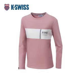 【K-SWISS】長袖T恤 F23 PANEL TEE 女長袖 女上衣 粉紅色 199123-638