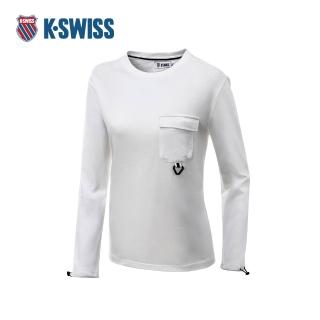 【K-SWISS】長袖T恤 F23 POCKET TEE 2 女長袖 女上衣 米白色 199125-290