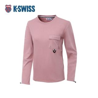【K-SWISS】長袖T恤 F23 POCKET TEE 2 女長袖 女上衣 粉紅色 199125-638
