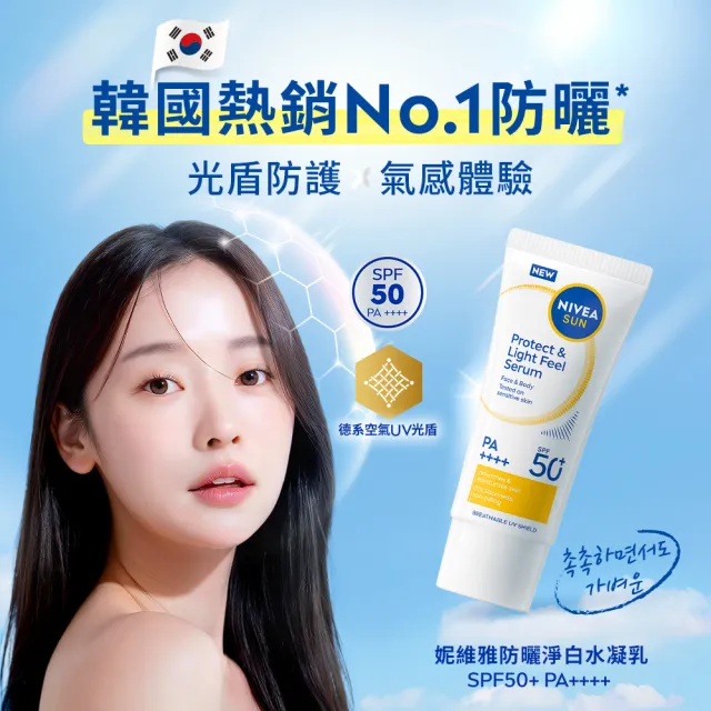 【NIVEA 妮維雅】防曬淨白水凝乳 SPF50+ 90mlx3入(防曬乳/臉體防曬/清爽)
