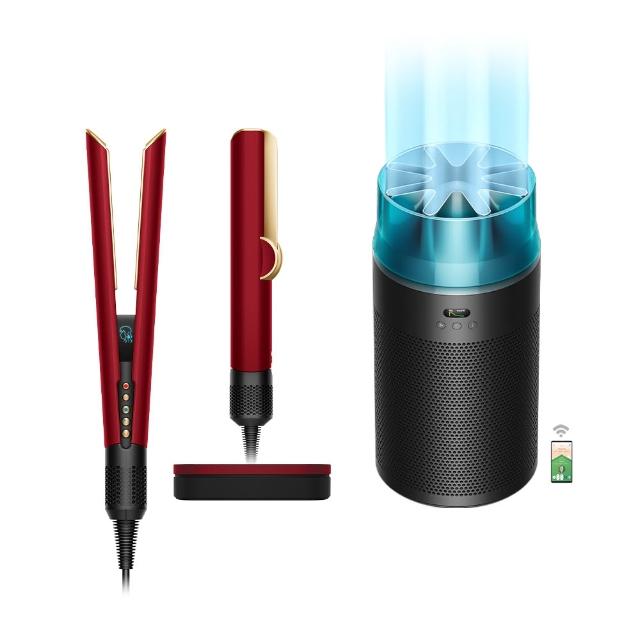 【dyson 戴森】HT01 二合一吹風直髮器 (絲絨紅禮盒版) + HJ10 噴射氣流空氣清淨機 (冰川藍色) (超值組)