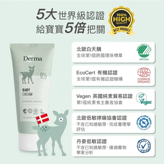 【Derma 丹麥德瑪】寶寶有機滋潤護膚霜家庭號 250ml(嬰幼兒乳液、新生兒)