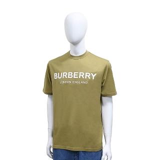 【BURBERRY 巴寶莉】BURBERRY經典燙印白字LOGO純棉質圓領短袖T恤(男款/米)