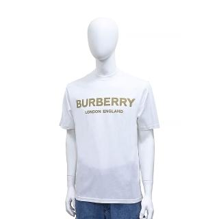 【BURBERRY 巴寶莉】BURBERRY經典燙印米字LOGO純棉質圓領短袖T恤(男款/白)
