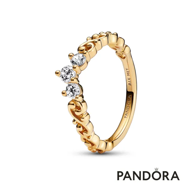 【Pandora 潘多拉】高雅旋紋皇冠戒指-鍍14k金