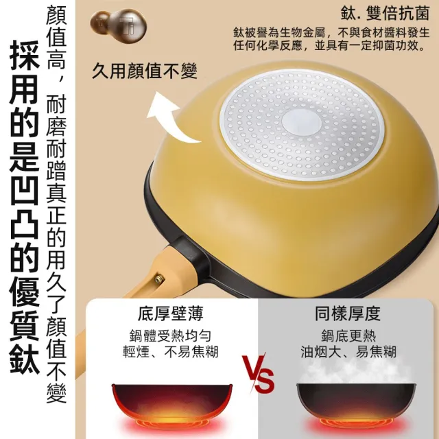 【XINGMU 興沐】鈦極岩鑄不沾鍋家用多功能平底鍋(多功能炒鍋/導熱均勻/少油煙鍋具)