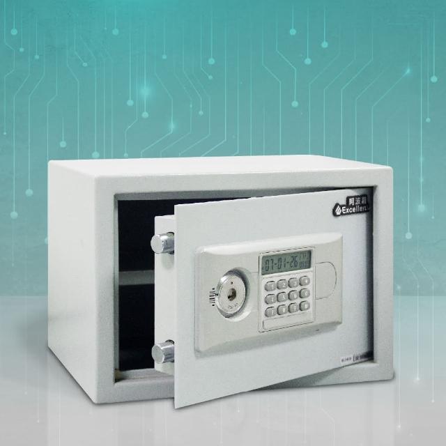 Excellent阿波羅 250BLD Excellent阿波羅 250BLD 數字密碼保險箱,採用先進數字密碼鎖設計,安全可靠。產地中國,重量僅10KG,便於安裝與移動。外尺寸H25xW35xD26.5cm,內尺寸H24.5xW34.5xD18.5cm,內附隔板增加儲物空間。內容物包含保固卡、說明書、主鑰匙、副鑰匙,使用電池供電,無需外接電壓。提供3年以上保固,適閤家庭或辦公室使用,防盜防護首選。