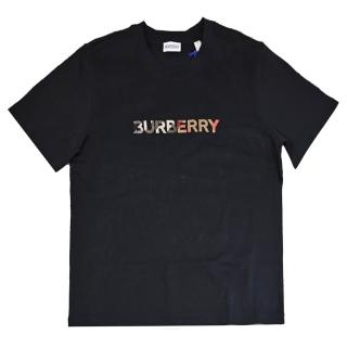 【BURBERRY 巴寶莉】英系經典格紋電繡LOGO厚磅棉質短袖T恤(黑)