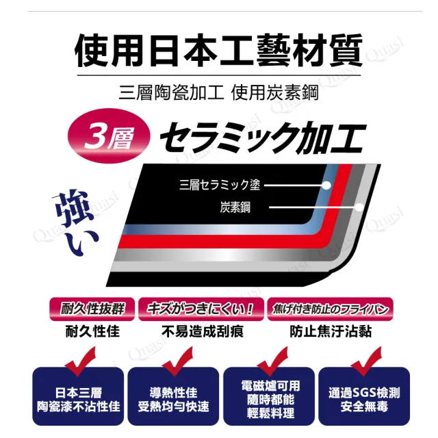 【Quasi】日式佐佐味碳鋼不沾深炒鍋 26cm(適用電磁爐)