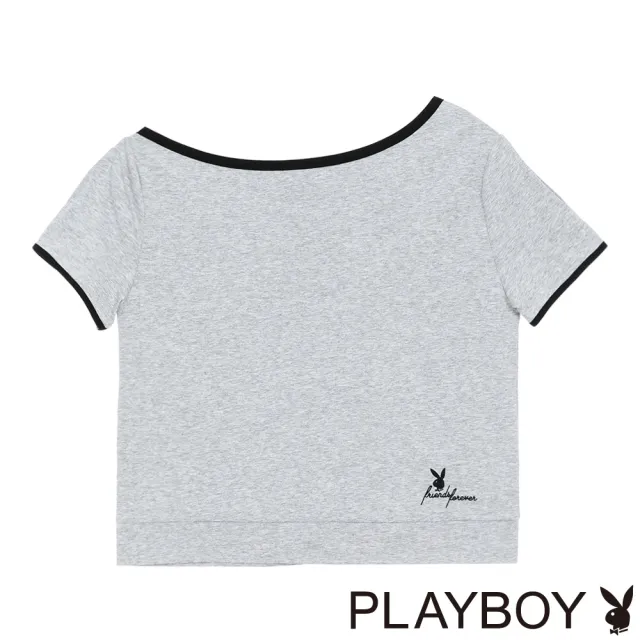 【PLAYBOY】露肩撞色滾邊涼感上衣 - 麻灰色